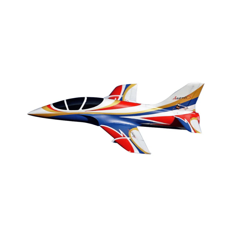 FMS EDF Jet 70mm Avanti V3 PNP in red, blue, and gold color scheme